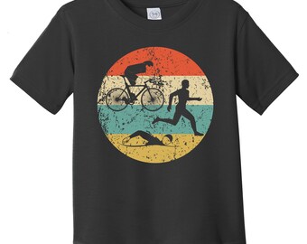 Toddler Triathlon Shirt - Retro Running Swimming Biking Icon T-Shirt - Triathlete Shirt