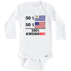 50 Percent Uruguayan 50 Percent American 100% Awesome Funny Uruguay Flag One Piece Baby Bodysuit (Long Sleeve)