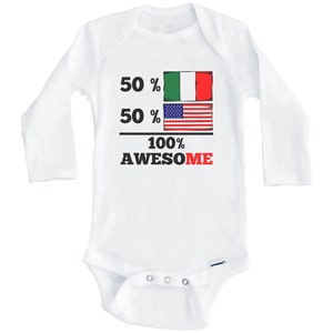 50 Percent Italian 50 Percent American 100% Awesome Funny Italy Flag One Piece Baby Bodysuit (Long Sleeve)