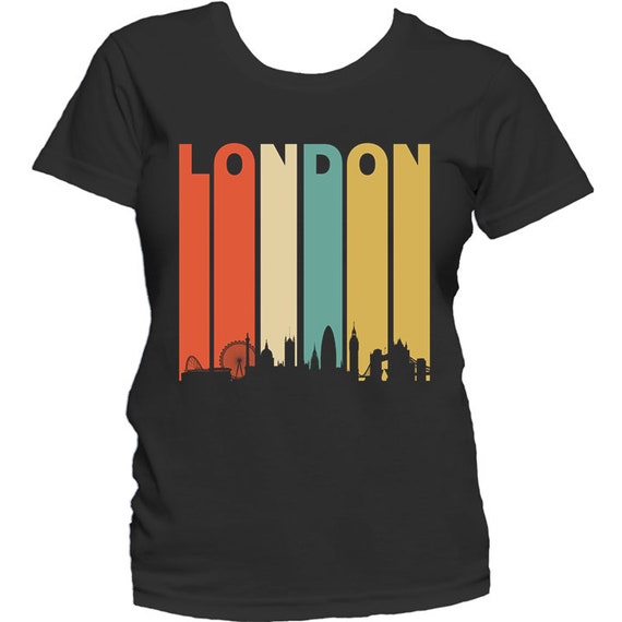 Women's London Shirt - Retro 1970's Style London England Cityscape Downtown Skyline Women's T-Shirt by Really Awesome Shirts