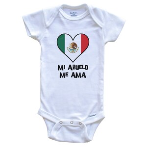 My Grandpa Loves Me Spanish Language Mexico Flag Heart   Baby Bodysuit - Mi abuelo me ama - One Piece Baby Bodysuit