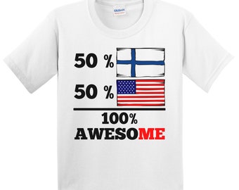 Kids Finland Shirt - 50 Percent Finnish 50 Percent American 100% Awesome T-Shirt