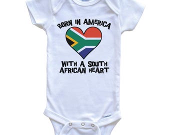 Born In America With A South African Heart Baby Bodysuit South Africa Flag Baby Bodysuit