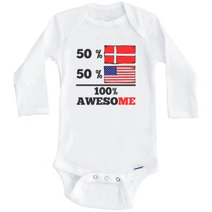 50 Percent Danish 50 Percent American 100% Awesome Funny Denmark Flag One Piece Baby Bodysuit (Long Sleeve)