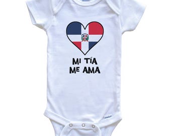 My Aunt Loves Me Spanish Language Dominican Republic Flag Heart   Baby Bodysuit - Mi tía me ama - One Piece Baby Bodysuit