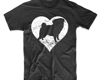 Camiseta Pug - Camiseta com estampa de coração de pug desgastado para dono de cachorro