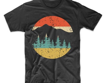 Men's Camping Shirt - Retro Mountains and Trees T-Shirt - Outdoors Nature Lover Shirt