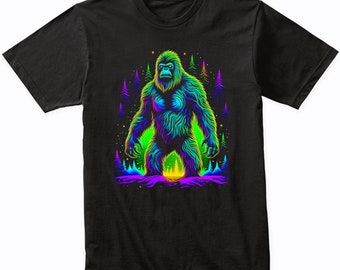Bigfoot Psychedelic Sasquatch Art T-Shirt  - Vibrant Colorful Bright Watercolor Rainbow Shirt - Cryptozoology Gift Idea