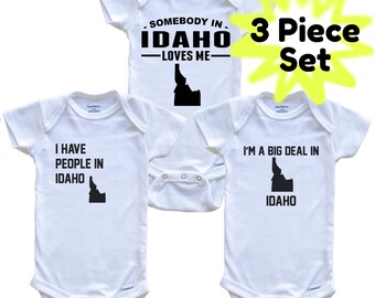 Somebody in Idaho Loves Me Baby Bodysuit Bundle (3 Piece Gift Set)