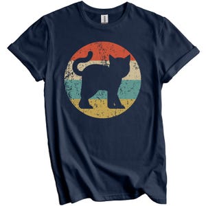 Retro Cat Shirt - Cat Lover Gift - Retro Kitten Icon T-Shirt - Cat Mom Shirt, Cat Dad Shirt Navy Blue