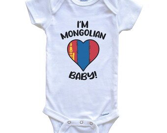 I'm Mongolian Baby! Funny Mongolia Flag Heart One Piece Baby Bodysuit - Short Sleeve or Long Sleeve