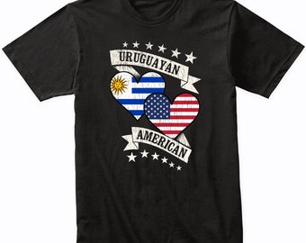 Uruguayan American Heart Flags Uruguay USA T-Shirt - Uruguay Shirt Gift Idea - Uruguay Flag Shirt
