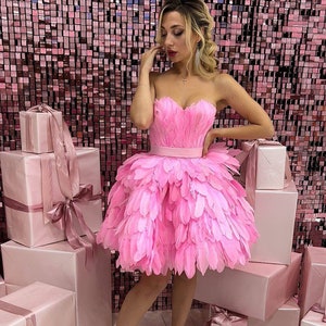 Hot pink Feather party Dress, Pink prom tutu Dress, Engagement Photoshoot Dress, Alternative wedding dress, Pink reception dress