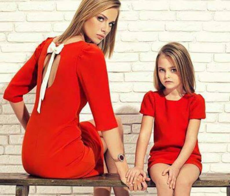 Jersey mother daughter matching midi dress,different colors, Mommy and me knee length dress, dress for mother and daughter image 1