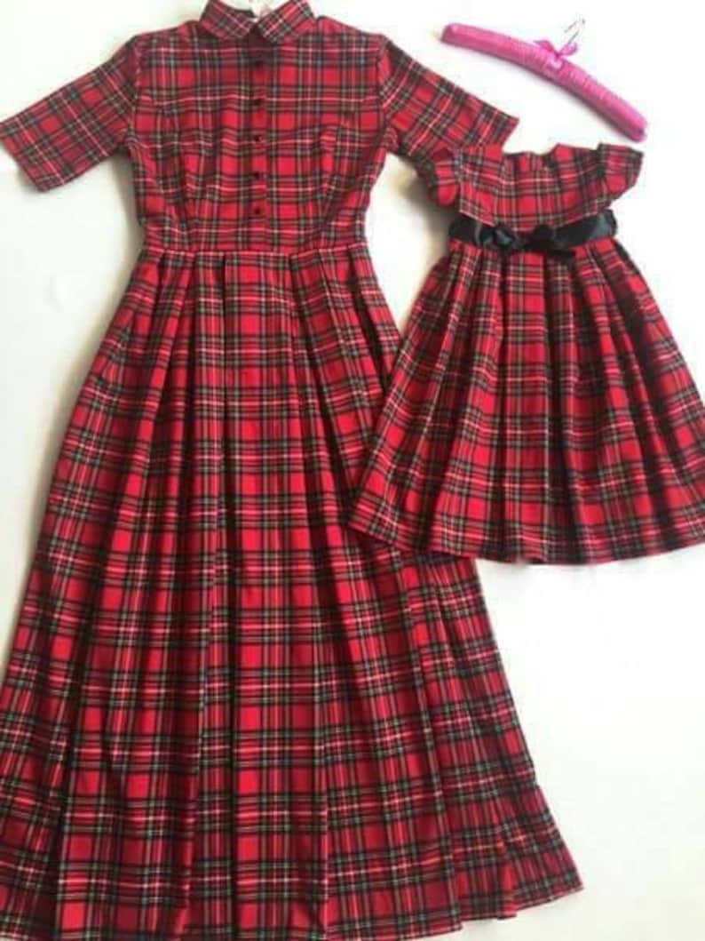 Plaid Mother daughter matching dress, Tartan Mom Daughter matching maxi dress Plaid dress long dress Mommy and Me Christmas dress gift image 3
