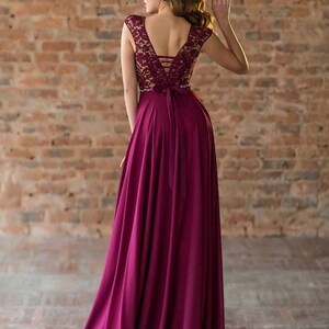 Dark red Bridesmaid dress Evening Maxi lace dress Burgundy party floor length dress Elegant prom dress Wedding guest dress image 2