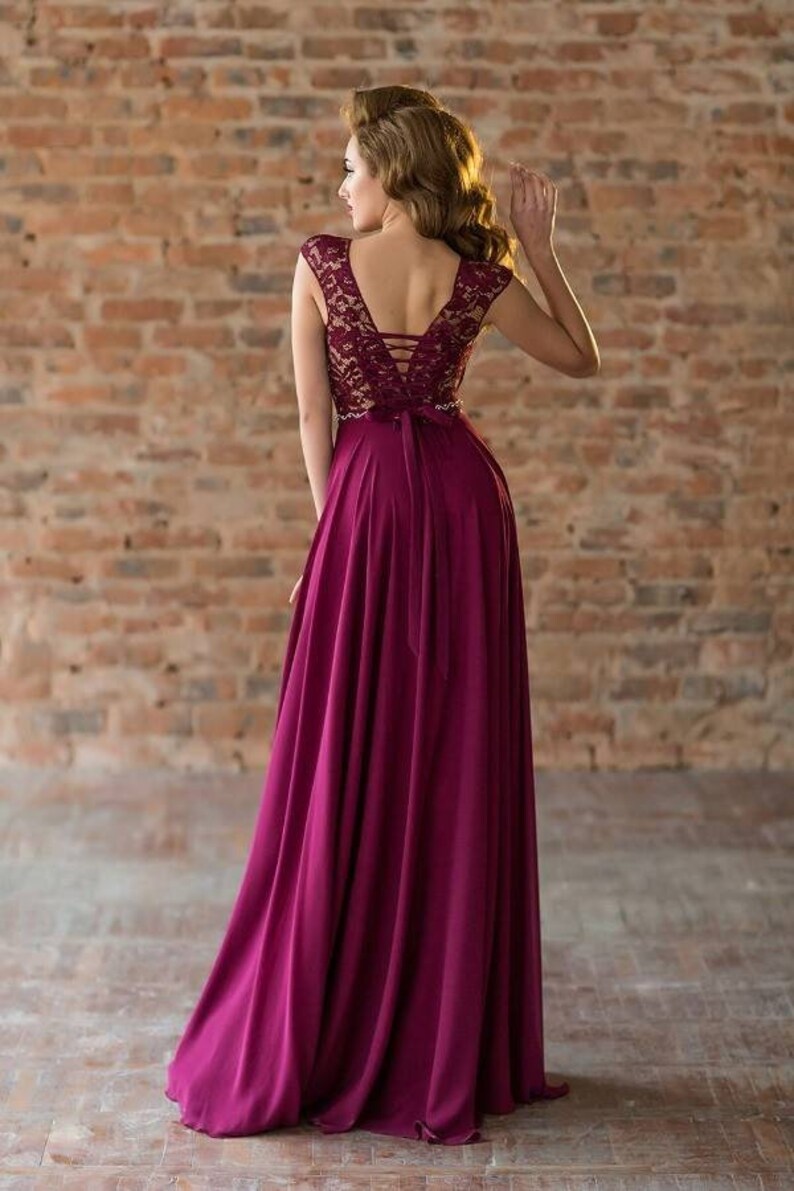 Dark red Bridesmaid dress Evening Maxi lace dress Burgundy party floor length dress Elegant prom dress Wedding guest dress image 2