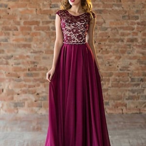 Dark red Bridesmaid dress Evening Maxi lace dress Burgundy party floor length dress Elegant prom dress Wedding guest dress image 1