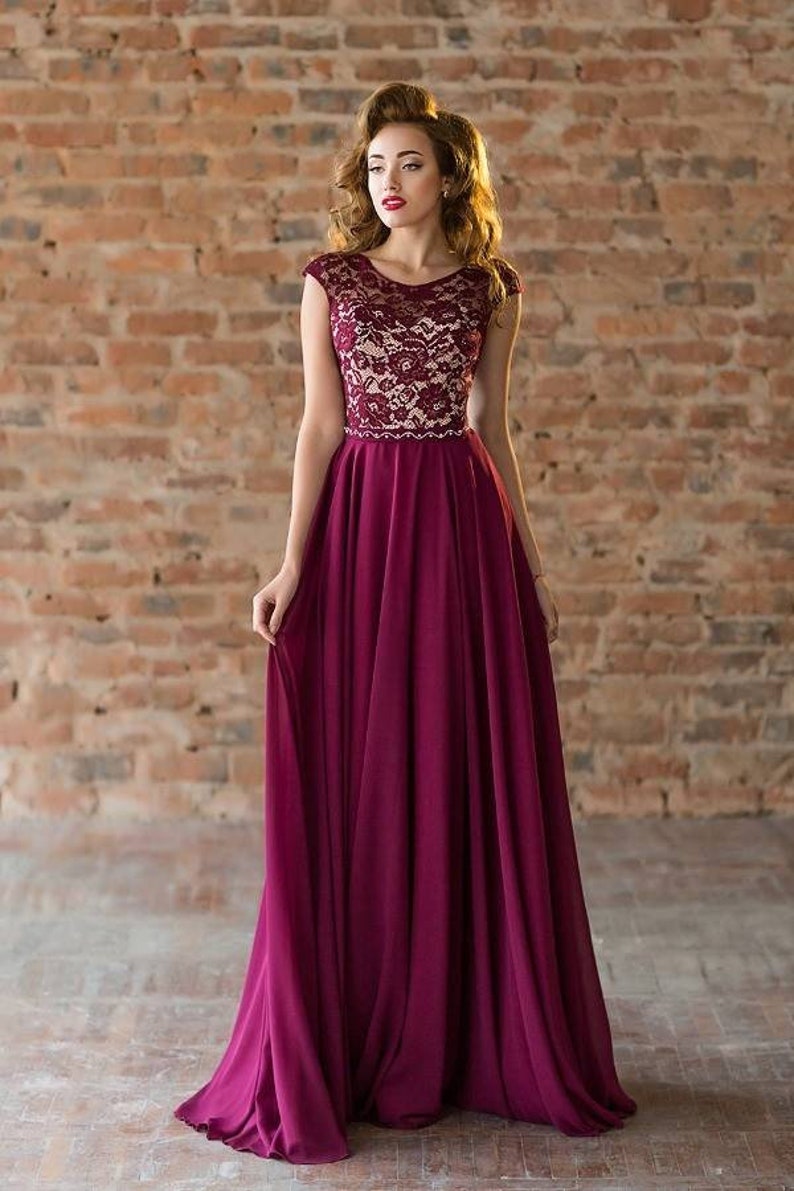 Dark red Bridesmaid dress Evening Maxi lace dress Burgundy party floor length dress Elegant prom dress Wedding guest dress image 1