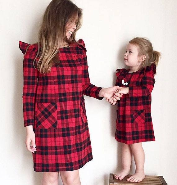 Plaid Mother Daughter Matching Dress, Tartan Mom Daughter Matching
