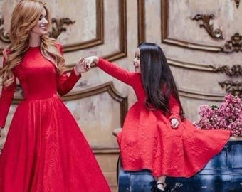 Vestido de Navidad a juego de madre e hija, vestido largo rojo de mamá y yo para fotos, vestidos maxi de mamá e hija para fiesta, vestido de cumpleaños