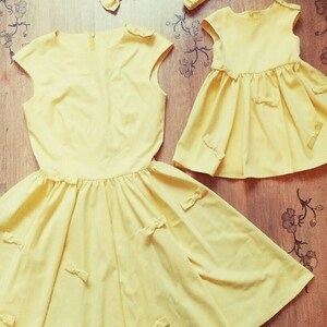 Mother Daughter matching dress Mommy and me cotton yellow dress Mom Daughter matching midi dress Sleeveless bell dress image 4