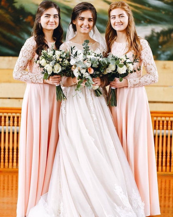 Peach maxi dress with sleeves online