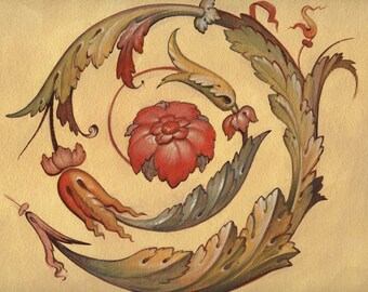 floral motif in the Renaissance style, hand-painted