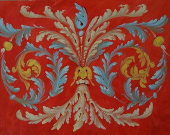 Egg tempera hand painted floral pattern on vintage paper in Italian Renaissance style