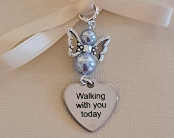 Bouquet charm, Bridal Charm, Wedding Bouquet charm, hand crafted Angel, "walking with you today" charm& Gift Bag