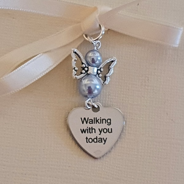 Bouquet charm, Bridal Charm, Wedding Bouquet charm, hand crafted Angel, "walking with you today" charm& Gift Bag