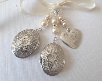 Bridal Bouquet Photo Charm, Embossed Lockets, "Always in my heart", Memorial Wedding Gift
