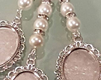 Triple Wedding Bouquet Charm, photo frame charm, bridal charm, Oval Silver Locket ivory pearls, glass covers and organza gift bag