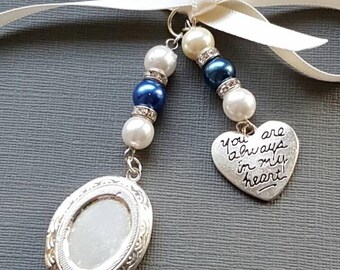 Bridal Bouquet Photo Charm, "Always in Heart" Locket, Wedding Memorial Pendant