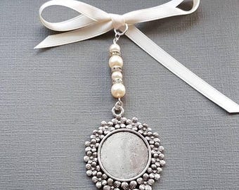 Wedding Bouquet Photo Charm,  Floral Memorial Locket, Bridal Pendant with Ivory Pearls,