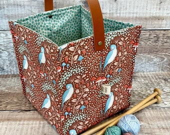 Square-ish Tote: Tilda Hibernation (Blue birds & toadstools)