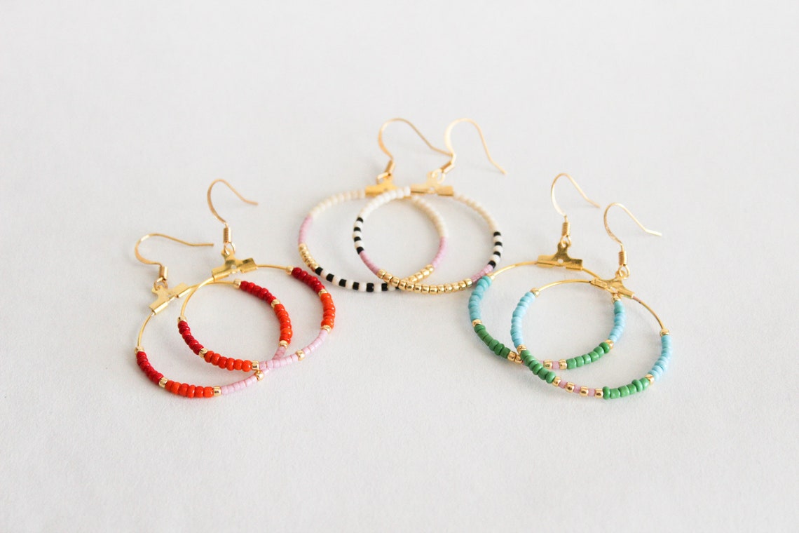 Beaded Hanging Earrings Seed Bead Hanging Hoop Earrings Boho Etsy