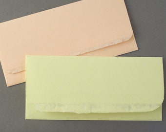 2 handgeschöpfte Büttenumschläge mit Klappkarten, ca. 10 cm x 22 cm, Verpackung für Geldgeschenk, Tickets, Gutschein