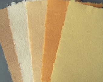 5 Blatt handgeschöpftes Papier ca. A5, Papierset in Gelb- und Orangetönen, für Scrapbooking und Kartengestaltung