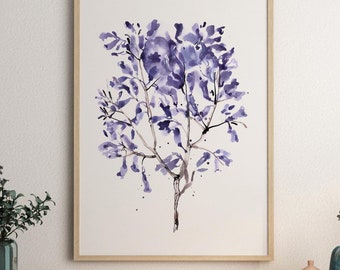 Impression de peinture à l'aquarelle de jacaranda : art floral violet