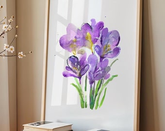 Violet Crocus Watercolor Print: Botanical Floral Wall Art