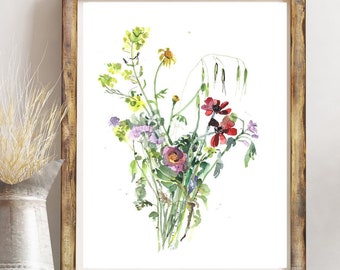 Bouquet of spring wildflowers art print that can be gifted on any occasion, Herbarium wall art