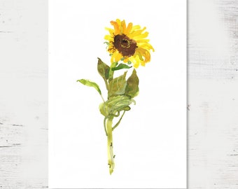 Sunflower Painting, Sunflower Wall Art Gouache Painting, Yellow and Green Flower Poster, Sunflower gift, sunflower wall decor, gift for her