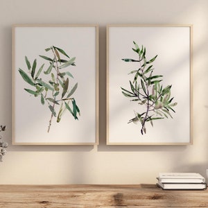 Olive Wall Art Set of 2 - Watercolor Prints of Olive Branch Painting - Botanical Home Decor