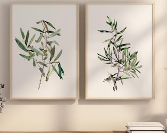 Olive Branch Watercolor Print Set: Botanical Wall Art