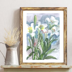 White Lilies Art Print: Gouache Floral Wall Decor