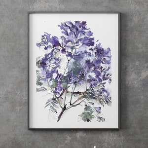 Jacaranda Tree Branch Watercolor Art Print - Vivid Violet Home Decor