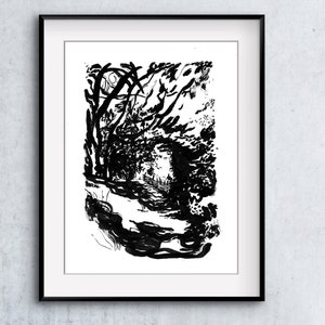 Impression d’œuvres d’art à l’encre noire et blanche, dessin de London Park, impression de croquis monochrome