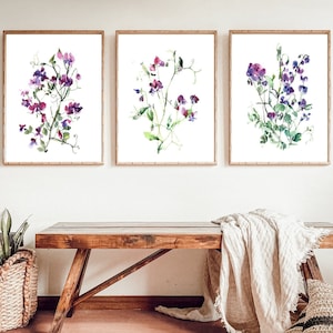 Sweet Pea Watercolor Print Set: Botanical Nursery Wall Art