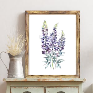 Lupine Art Print, Purple Wildflower Print, Watercolor Painting Print, Lupine Artwork, Botanical Print, Violet Wall Art, Living Room Decor